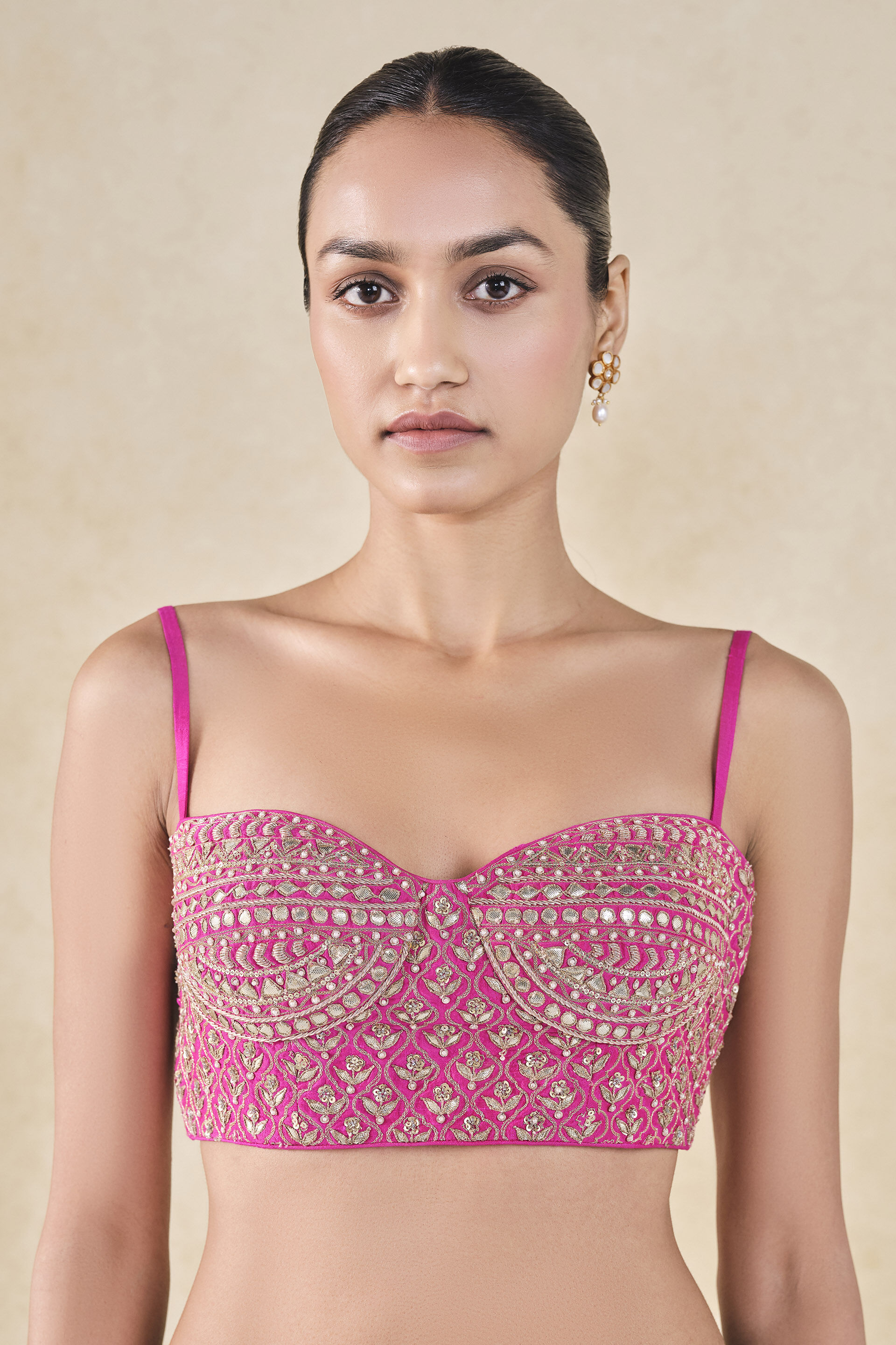 Anushna Gota Patti Silk Choli - Pink, Hot Pink, image 1